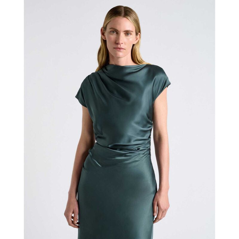 Cue Viscose Satin Draped Midi Dress image number 3